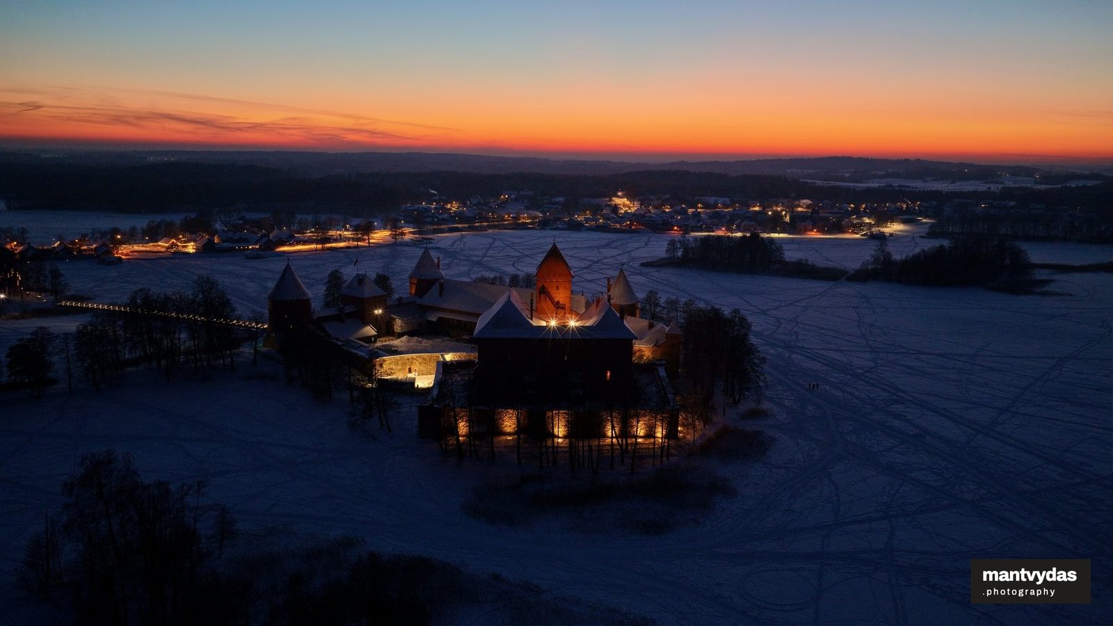 Trakai Island Castle, winter afterglow