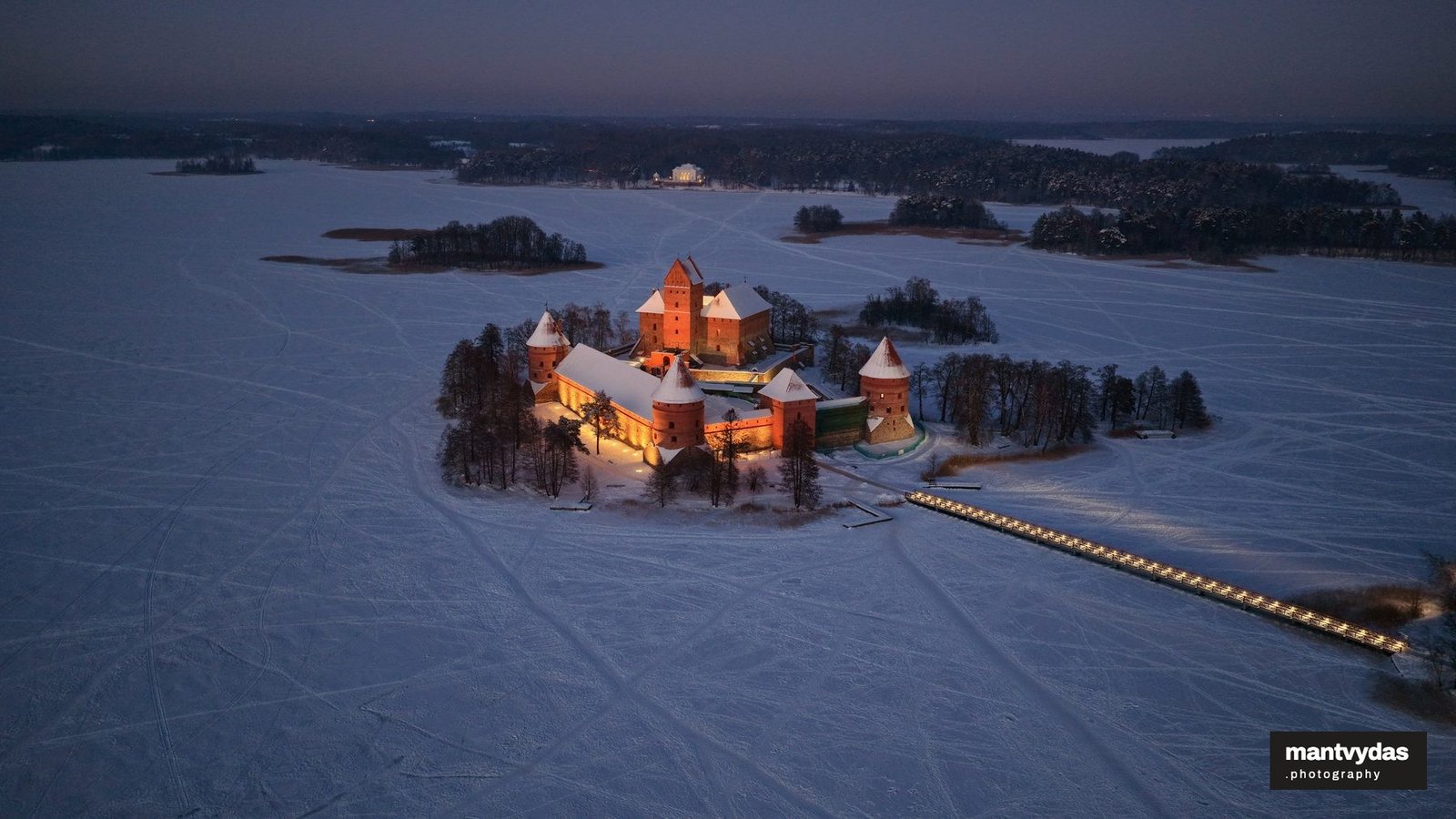 Trakai Island Castle, winter blue hour