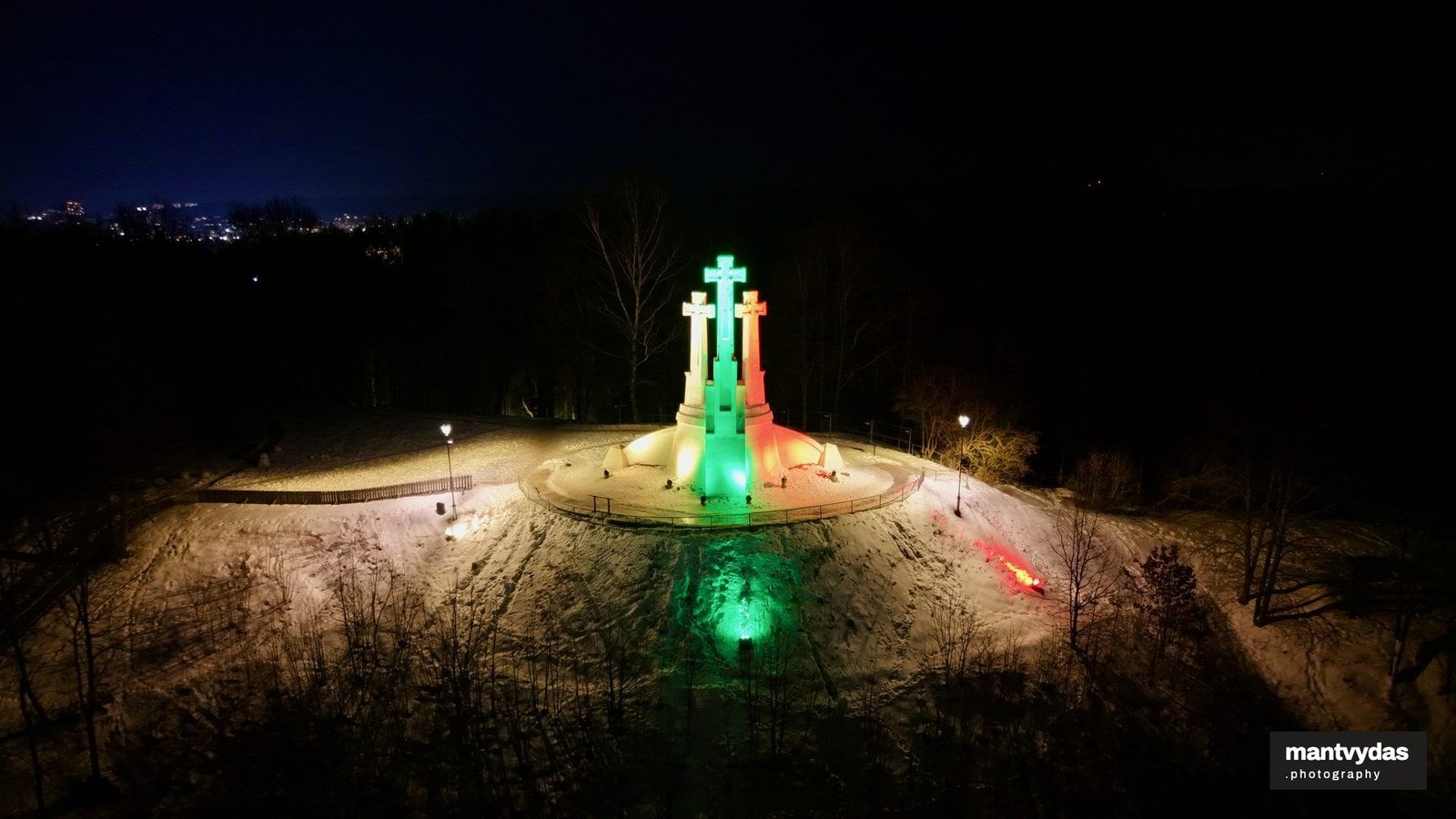 Three Crosses, Vilnius, winter night